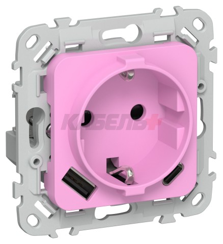 FLITE Розетка 1-местная с заземлением с защитными шторками 16А с USB A+C 20Вт РСЮшс11-0-ФлПр пурпурный IEK