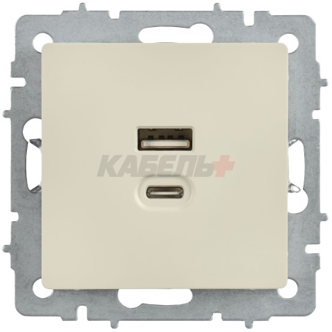 BRITE Розетка USB A+C 45Вт высокоскоростная зарядка РЮ11-2-БрКр бежевый IEK