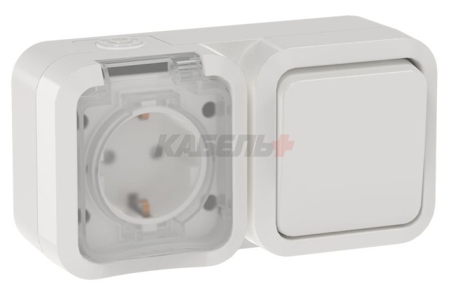 TORS Блок розетка + выключатель горизонтальный 16А IP55 TS342 белый IEK