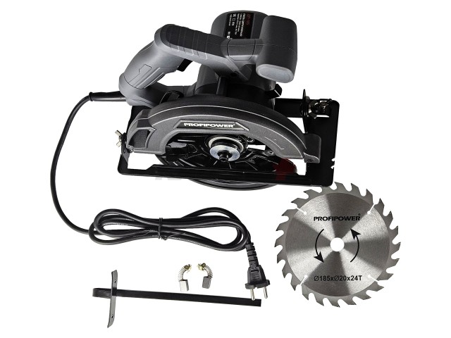 Пила циркулярная E0265 PROFIPOWER ДП-185 (1200Вт, 5500об/мин, диск 185х20мм, пропил 47/61мм, 45°)
