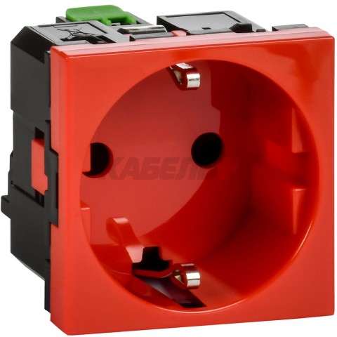 Розетка с заземляющим контактом без защитной шторки и безвинтовым зажимом (2 модуля) красная