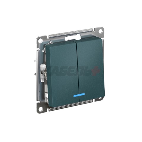 ATLASDESIGN 2-клавишный ВЫКЛЮЧАТЕЛЬ с подсветкой, сх.5а, 10АХ, мех., быстрозажим. клем., ИЗУМРУД