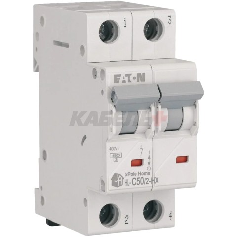Автоматический выключатель HN-C50/2, 2P, 50A, х-ка C, 6кА