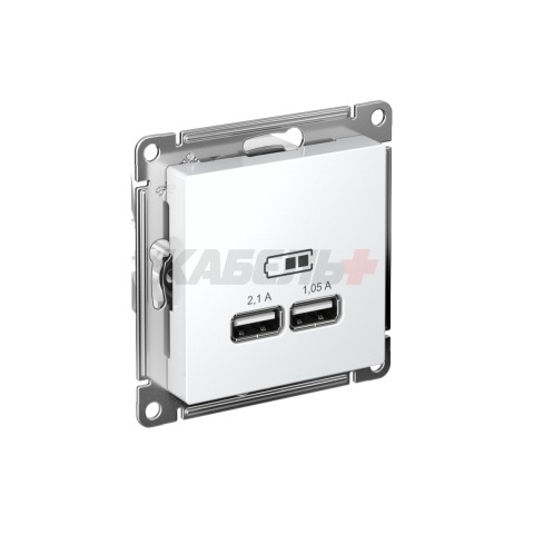 ATLASDESIGN USB РОЗЕТКА A+A, 5В/2,1А, 2х5В/1,05А, механизм, БЕЛЫЙ