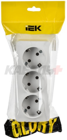 GLORY Розетка 3-местная для открытой установки с заземлением без защитных шторок 16А РС23-3-ХБм белый матовый IEK