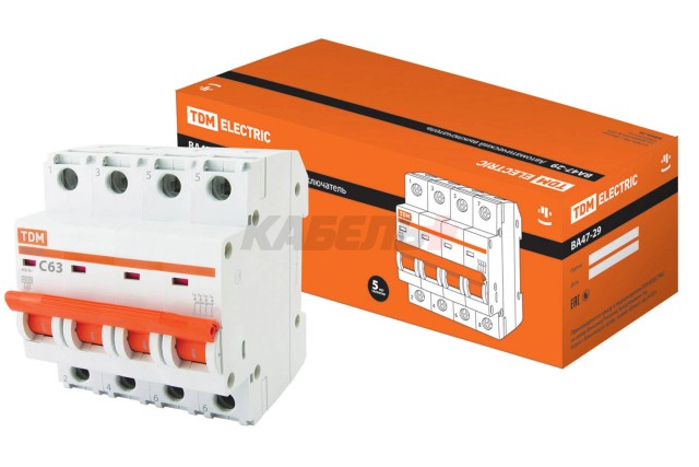 Автоматический выключатель ВА47-29 4Р 63А 4,5кА х-ка С TDM