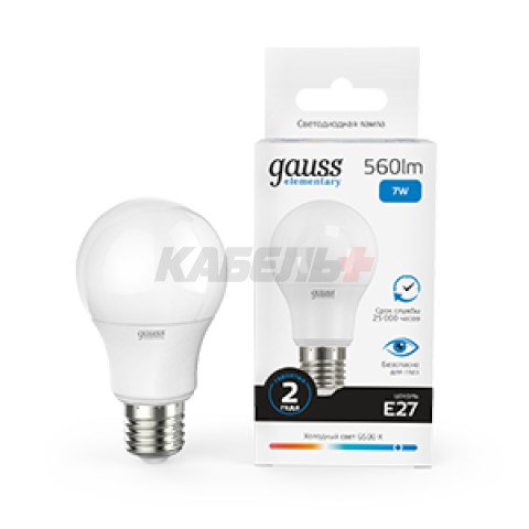 Лампа Gauss Elementary A60 7W 560lm 6500K E27 LED 1/10/100