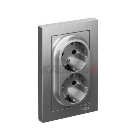 ATLASDESIGN РОЗЕТКА двойная с заземлением без шторок, 16А, в сборе, СТАЛЬ