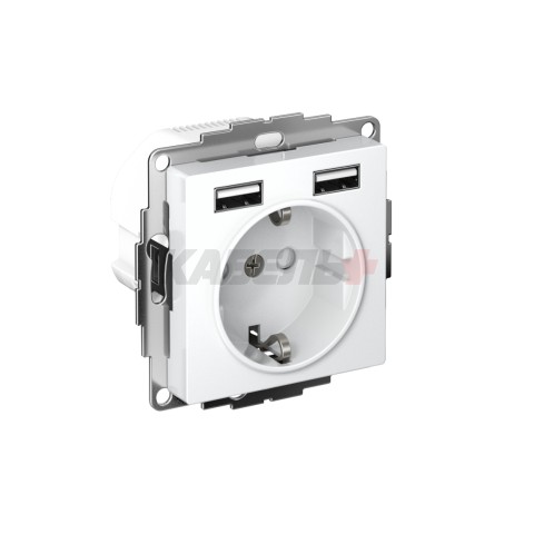 ATLASDESIGN РОЗЕТКА 16А c 2 USB A+A, 5В/2,4А, 2х5В/1,2А, механизм, БЕЛЫЙ