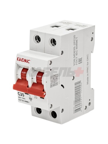 Автоматический выключатель YON max типа MD63S, 4,5кА, 2 полюса, хар-ка C, 25А DKC