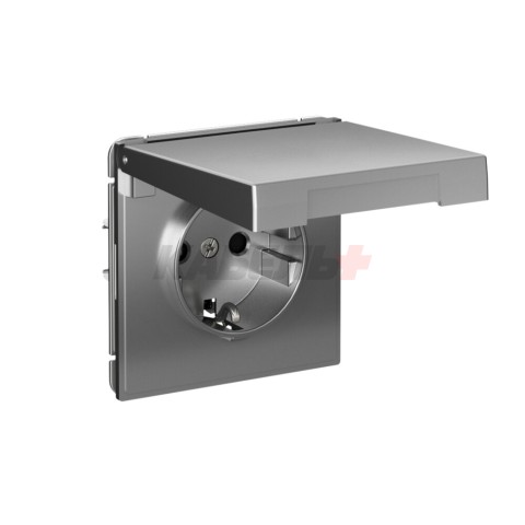 ARTGALLERY РОЗЕТКА с заземл. со шторк. с крышк., 16А, IP20, механизм, быстрозажим. клем., СТАЛЬ