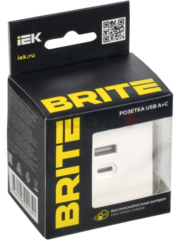 BRITE Розетка USB A+C 45Вт высокоскоростная зарядка РЮ11-2-БрАБ арктический белый IEK