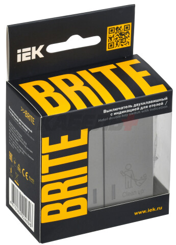 BRITE Выключатель 2-клавишный с индикацией для отелей 10А ВС10-2-9-БрС сталь IEK