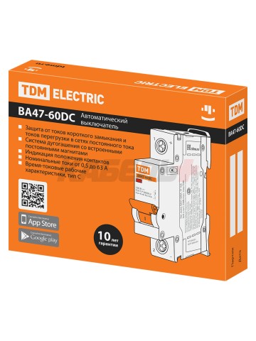 Автоматический выключатель ВА47-60DC 1P 10А 6кА х-ка С TDM