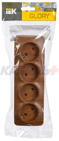 GLORY Розетка 4-местная для открытой установки без заземления без защитных шторок 10А РС24-2-ХД дуб IEK