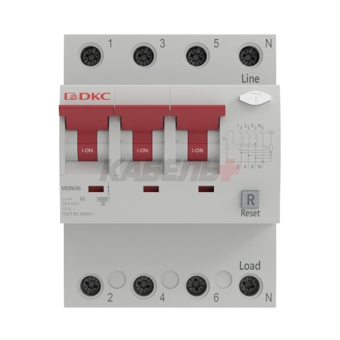 Дифавтомат YON max типа MDR, 3P+N, 30mA, 6A, хар-ка D, 6kA, тип A DKC