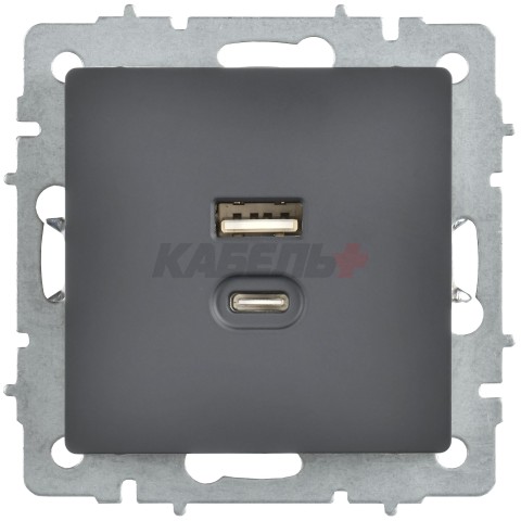 BRITE Розетка USB A+C 45Вт высокоскоростная зарядка РЮ11-2-БрГ графит IEK
