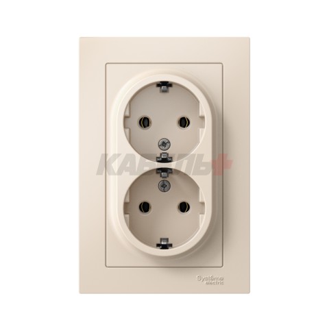 ATLASDESIGN РОЗЕТКА двойная с заземлением без шторок, 16А, в сборе, БЕЖЕВЫЙ