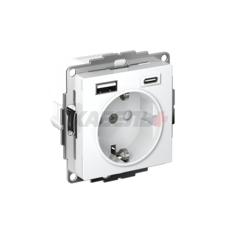 ATLASDESIGN РОЗЕТКА 16А с 2 USB A+C, 5В/2,4А/3,0А, 2х5В/1,5А, механизм, БЕЛЫЙ