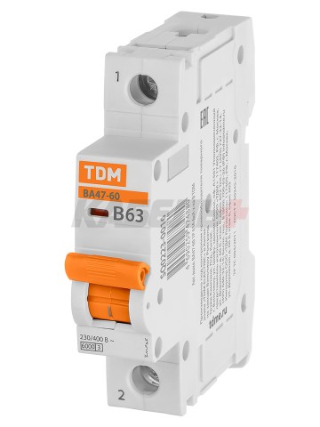 Автоматический выключатель ВА47-60 1Р 63А 6кА х-ка В TDM