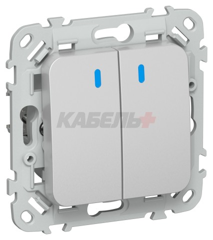 FLITE Выключатель 2-клавишный с индикацией 10А ВС12-1-1-ФлА алюминий IEK