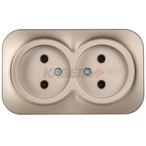 GLORY Розетка 2-местная для открытой установки без заземления без защитных шторок 10А РС22-2-ХШм шампань матовый IEK