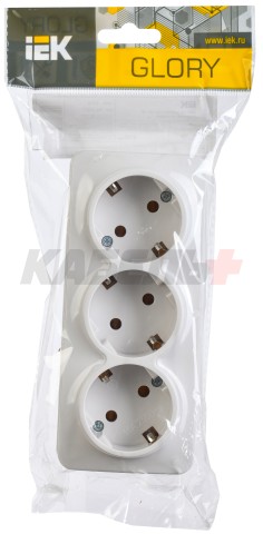 GLORY Розетка 3-местная для открытой установки с заземлением без защитных шторок 16А РС23-3-ХБ белый IEK