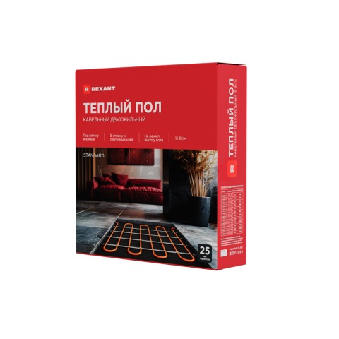 Теплый пол, кабельная секция Standard RND-30-450 450Вт, 30м, 2,7-3,8м² двухжильный REXANT.