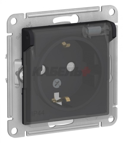 ATLASDESIGN AQUA РОЗЕТКА с заземлением со шторками, с прозрач. крышкой 16А, IP44, механизм, КАРБОН