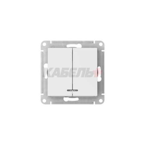 ATLASDESIGN 2-клавишный ВЫКЛЮЧАТЕЛЬ с подсветкой, сх.5а, 10АХ, мех., быстрозажим. клем., БЕЛЫЙ