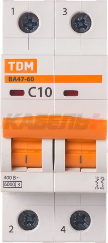 Автоматический выключатель ВА47-60 2Р 10А 6кА х-ка С TDM