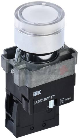 Кнопка управления LA167-BW3171 d=22мм RC 1NO с подсветкой белая IEK