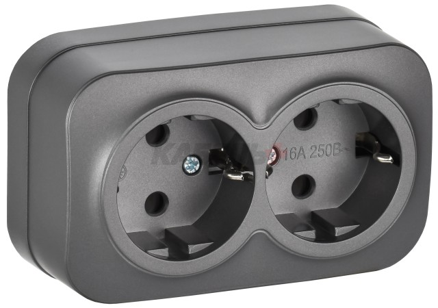 GLORY Розетка 2-местная для открытой установки с заземлением без защитных шторок 16А РС22-3-ХСм сталь матовый IEK