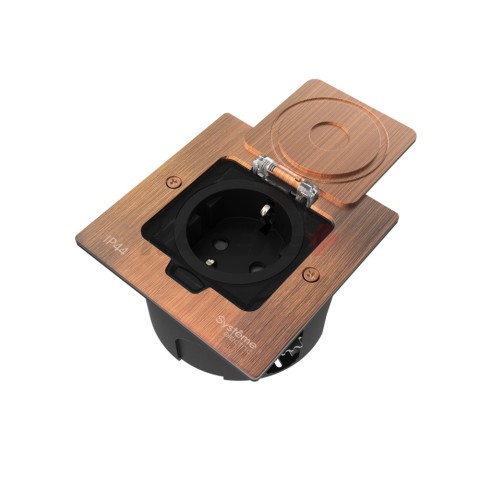 MultiDesk Лючок с розеткой 2К+З, 16А/250В, IP44 с монтажной коробкой для стены, фальшпола, стола Мед