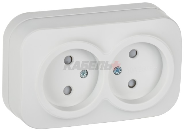 GLORY Розетка 2-местная для открытой установки без заземления с защитными шторками 10А РСш22-2-ХБм белый матовый IEK