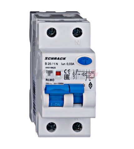 AK 10кА 1P+N B 25A/30mA Дифференциальный автоматический выключатель тип A