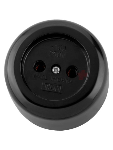 Розетка 2П 16А 250B о/у черная "Ретро" (карболит) TDM