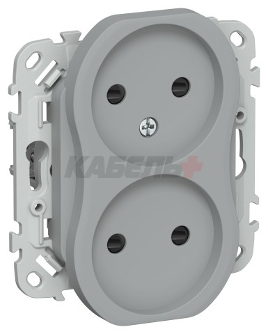 FLITE Розетка 2-местная без заземления с защитными шторками безвинтовое крепление 10А РСш02-1-ФлС серый IEK