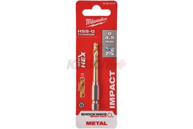 Сверло по металлу Milwaukee RedHEX HSS-G TiN 4.5мм (1шт)