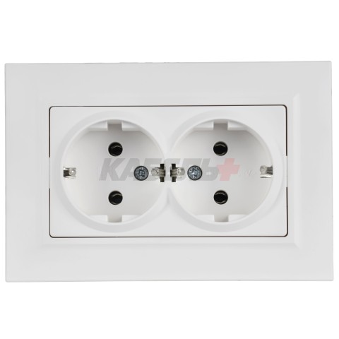 BRITE Розетка 2-местная с заземлением без защитных шторок плоская 16А в сборе РСПл12-3-БрАБ арктический белый IEK