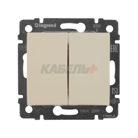 VALENA Выключатель 2-клавишный схема 5 10А безвинтовое крепление слоновая кость