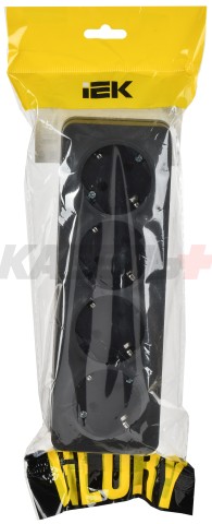 GLORY Розетка 4-местная для открытой установки с заземлением без защитных шторок 16А РС24-3-ХЧм черный матовый IEK