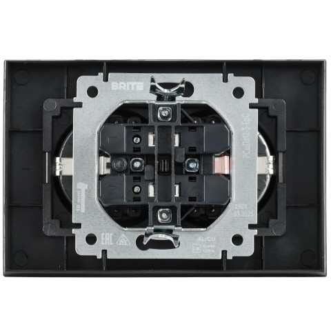 BRITE Розетка 2-местная с заземлением с защитными шторками плоская 16А в сборе РСшПл12-3-БрС сталь IEK