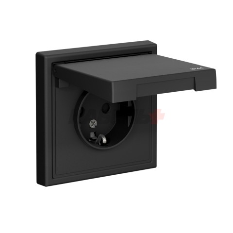 ARTGALLERY РОЗЕТКА с заземл. со шт. с крышк, 16А, IP44, механизм, КАРБОН