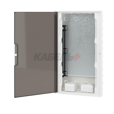 Щиток 36 мод встраиваемый слаботочный FRAME, белый, с тонированной дверцей, с монтажной платой, в комплекте с 2 розетками Viva (арт. 45005) и 2 коробками PDD (арт. 10033) DKC