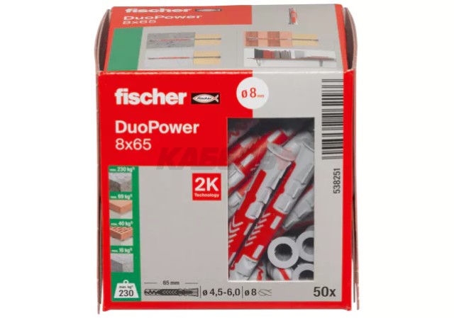 Дюбель распорный Fischer DUOPOWER 8x65 DIY (упак.50шт) (538251)
