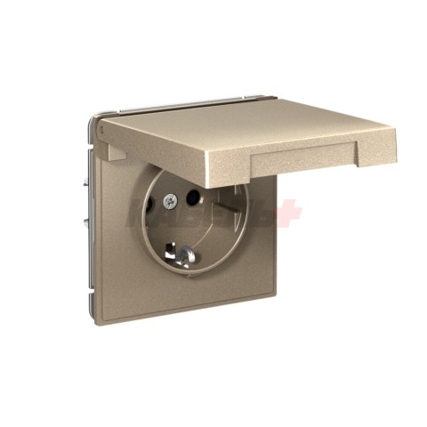 ARTGALLERY РОЗЕТКА с заземл. со шторк. с крышк., 16А, IP20, механизм, быстрозажим. клем., ШАМПАНЬ