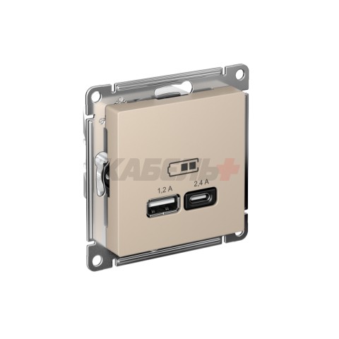 ATLASDESIGN USB РОЗЕТКА А+С, 5В/2,4А, 2х5В/1,2А, механизм, ПЕСОЧНЫЙ