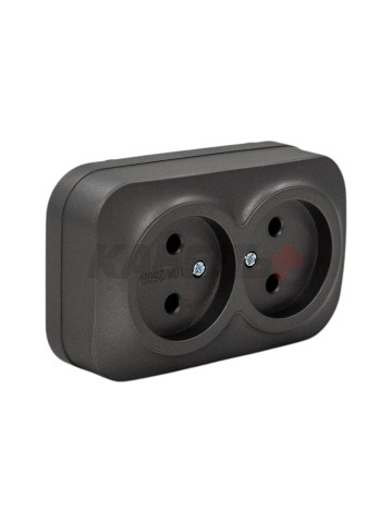 GLORY Розетка 2-местная для открытой установки без заземления без защитных шторок 10А РС22-2-ХСм сталь матовый IEK