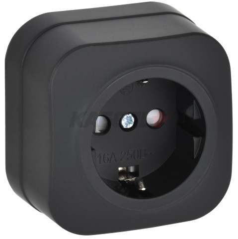 GLORY Розетка 1-местная для открытой установки с заземлением с защитными шторками 16А РСш20-3-ХЧм черный матовый IEK